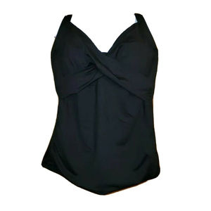 Lands' End Women's Black 20W 2X Wrap Front Tankini Top Swim Tummy Control S427